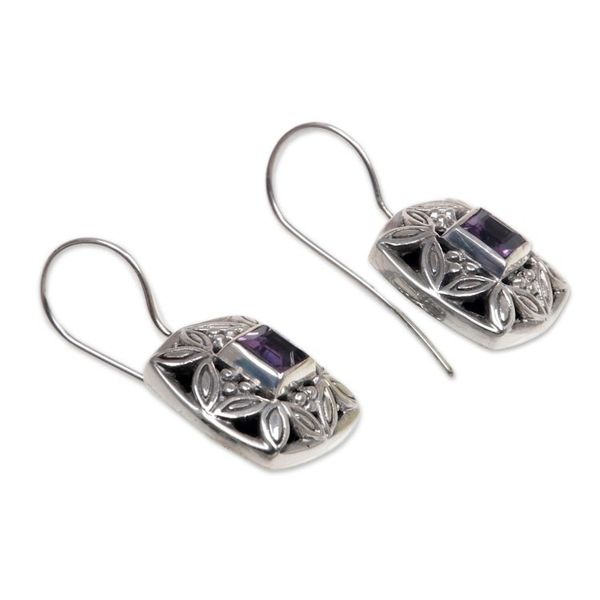 Alternate image for Sterling Silver Amethyst Drop Earrings Cassava Leaves