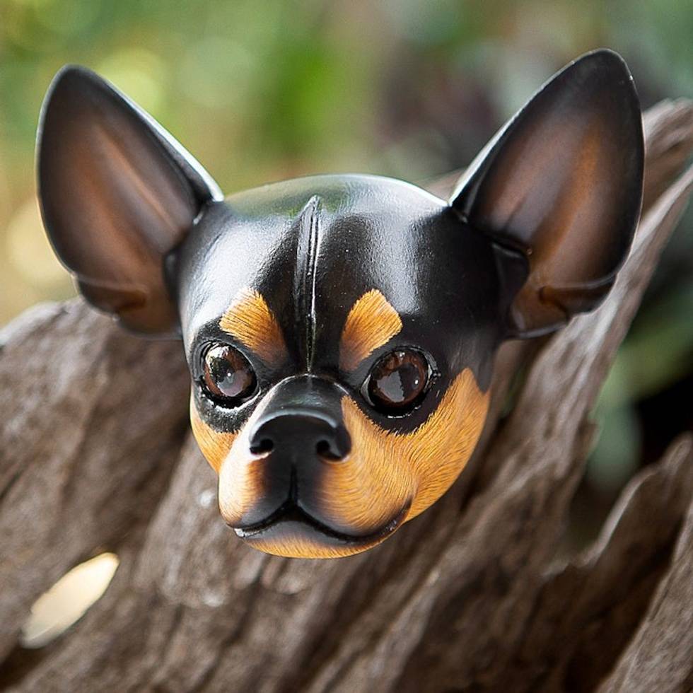 Wood mask 'Courageous Black Chihuahua'