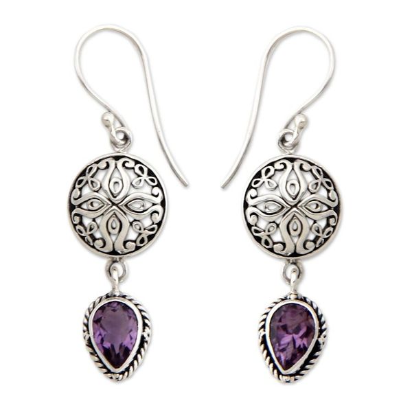 Alternate image for Sterling Silver and Amethyst Dangle Earrings Kintamani