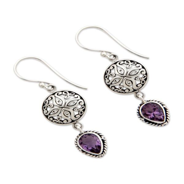 Alternate image for Sterling Silver and Amethyst Dangle Earrings Kintamani