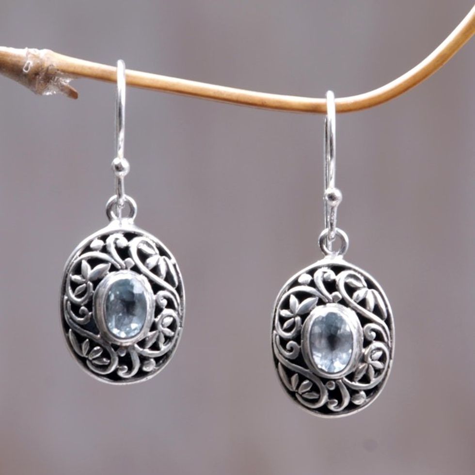 Blue Topaz Sterling Silver Dangle Earrings 'Blue Beauty'