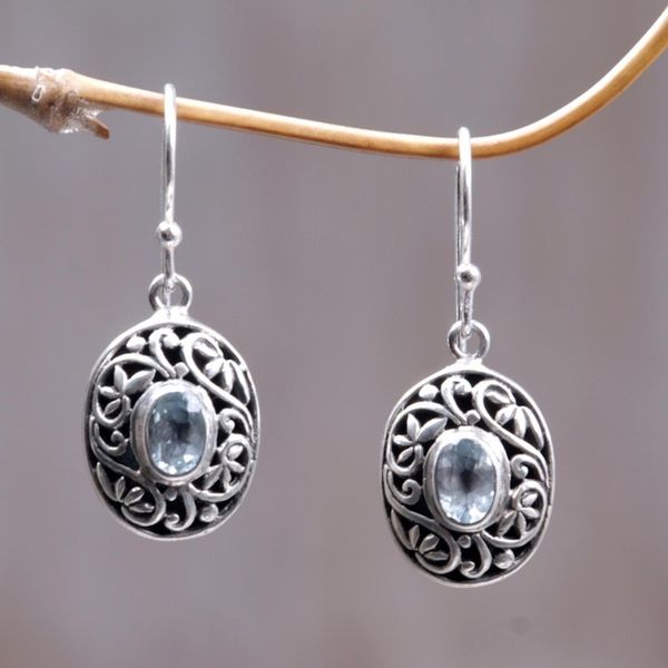 Alternate image for Blue Topaz Sterling Silver Dangle Earrings Blue Beauty