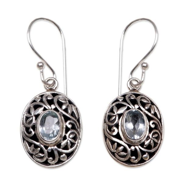 Alternate image for Blue Topaz Sterling Silver Dangle Earrings Blue Beauty