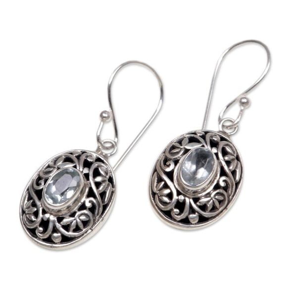 Alternate image for Blue Topaz Sterling Silver Dangle Earrings Blue Beauty