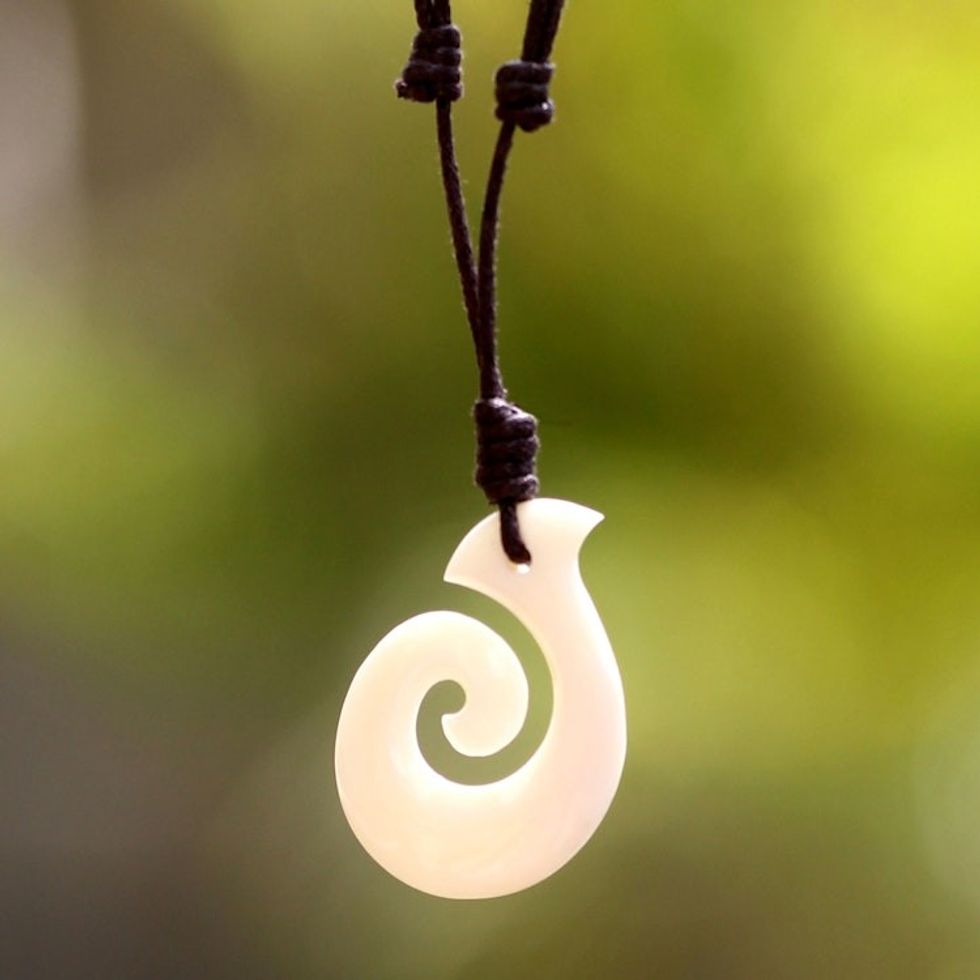 Handcrafted Cow Bone Pendant Necklace 'Hook Me Up'