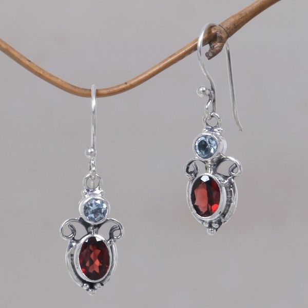 Alternate image for Garnet Sterling Silver Dangle Earrings Fire and Ice