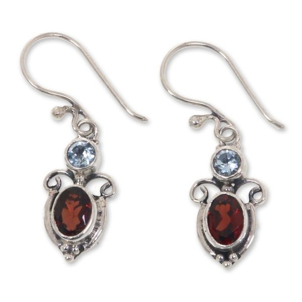 Alternate image for Garnet Sterling Silver Dangle Earrings Fire and Ice