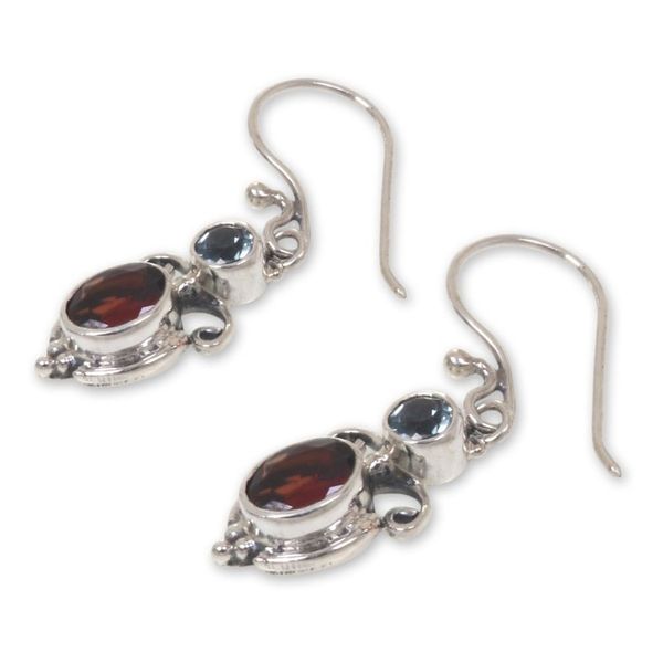 Alternate image for Garnet Sterling Silver Dangle Earrings Fire and Ice