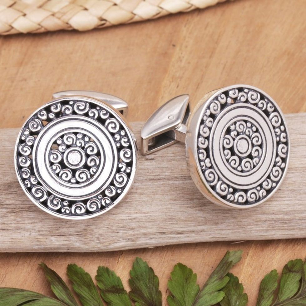 Good Fortune Sterling Silver Cufflinks 'Universal Coin'