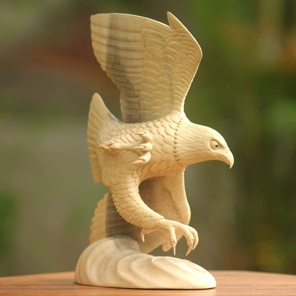 Unique Wood Bird Sculpture 'Flying Eagle'