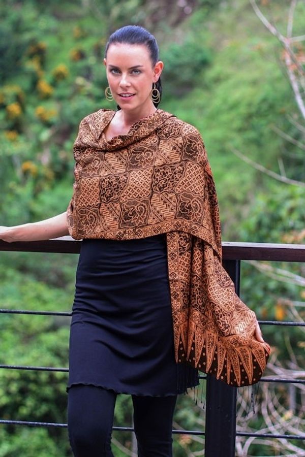 Alternate image for Artisan Crafted Floral Silk Patterned Shawl Java Patchwork