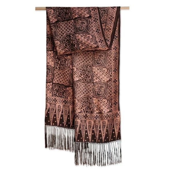 Alternate image for Artisan Crafted Floral Silk Patterned Shawl Java Patchwork