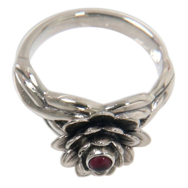 Alternate image for Handcrafted Floral Sterling Silver and Garnet Ring Red-Eyed Lotus