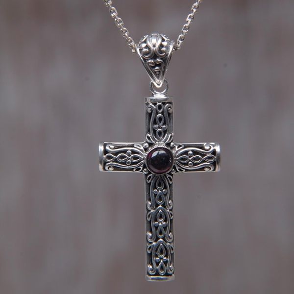 Alternate image for Garnet cross necklace Christian Soul