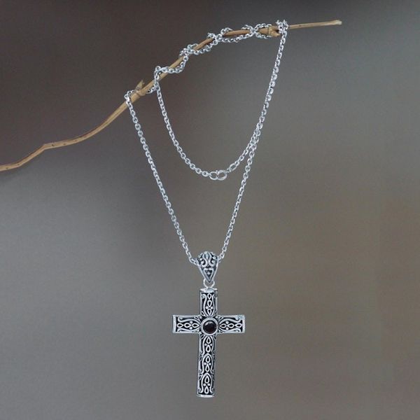 Alternate image for Garnet cross necklace Christian Soul