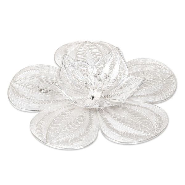 Alternate image for Floral Sterling Silver Filigree Brooch Pin Peacocks Plumes