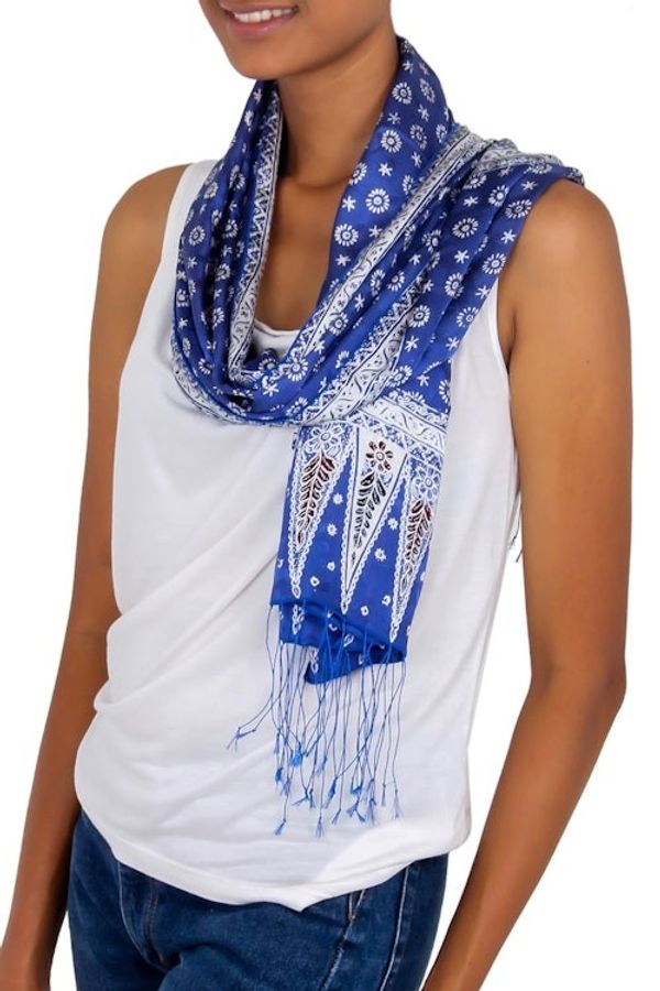 Alternate image for Blue Silk Batik Scarf Awakening