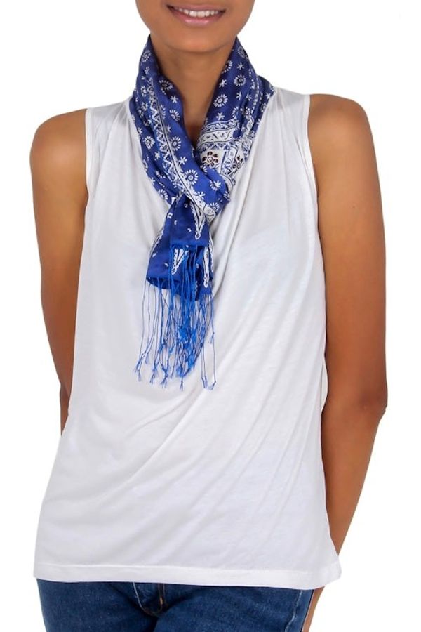 Alternate image for Blue Silk Batik Scarf Awakening