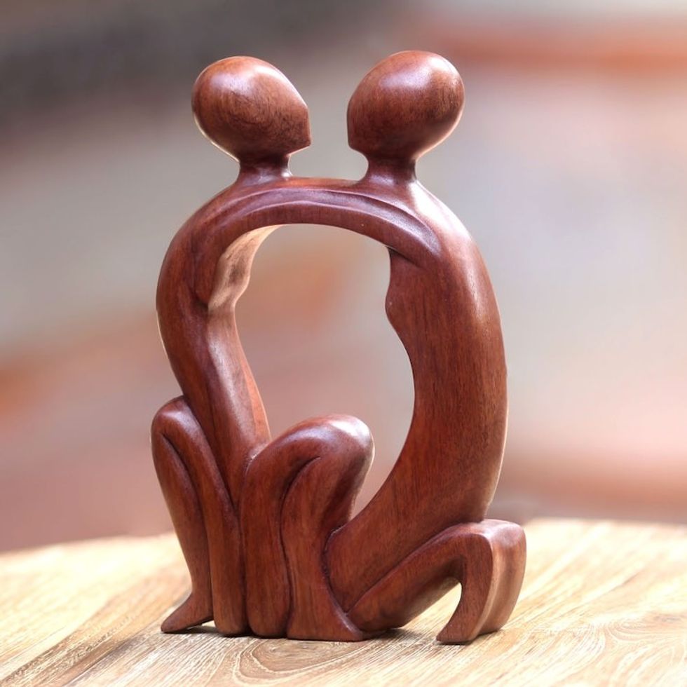 Handmade Romantic Wood Sculpture 'Marriage'
