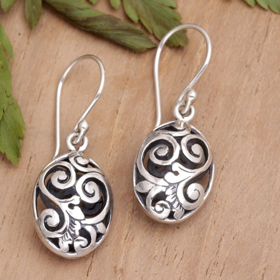 Hand Crafted Sterling Silver Dangle Earrings 'Petite Karangasem Castle'
