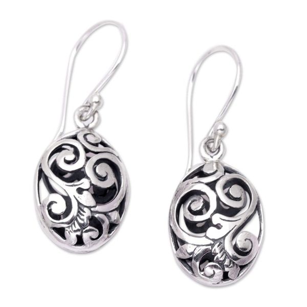 Alternate image for Hand Crafted Sterling Silver Dangle Earrings Petite Karangasem Castle
