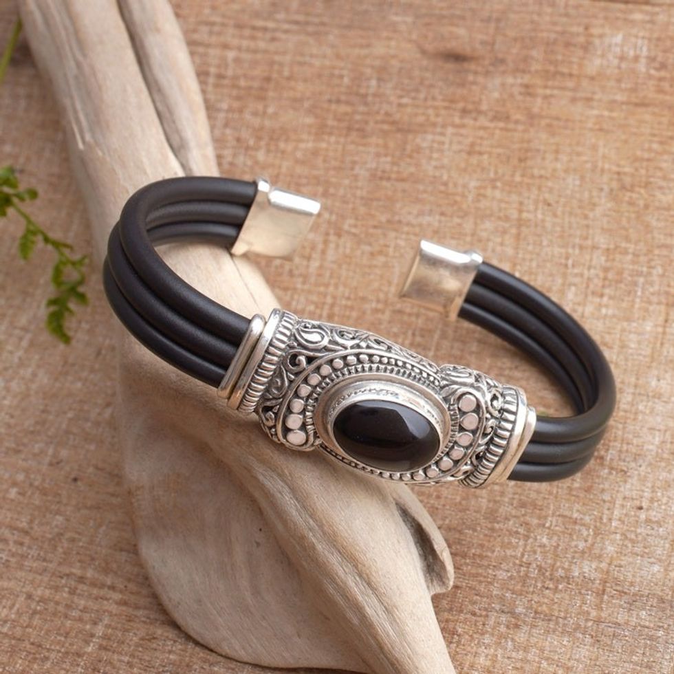 Sterling Silver and Onyx Cuff Bracelet 'Royal Splendor'