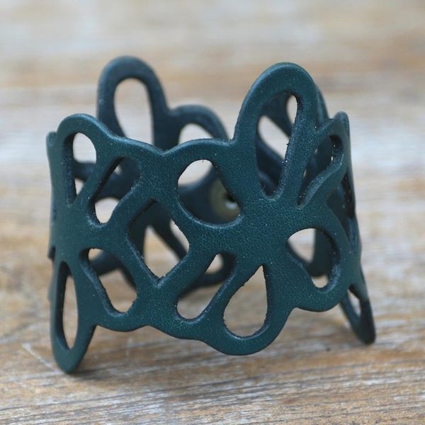 Alternate image for Floral Leather Wristband Bracelet Dark Teal Petals