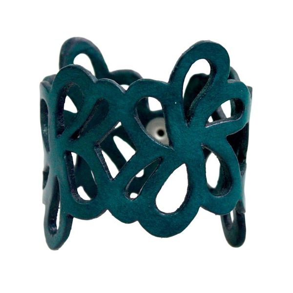 Alternate image for Floral Leather Wristband Bracelet Dark Teal Petals