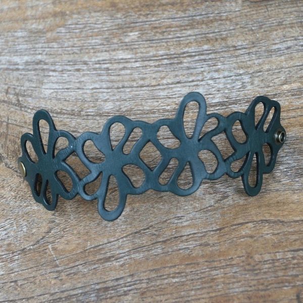 Alternate image for Floral Leather Wristband Bracelet Dark Teal Petals
