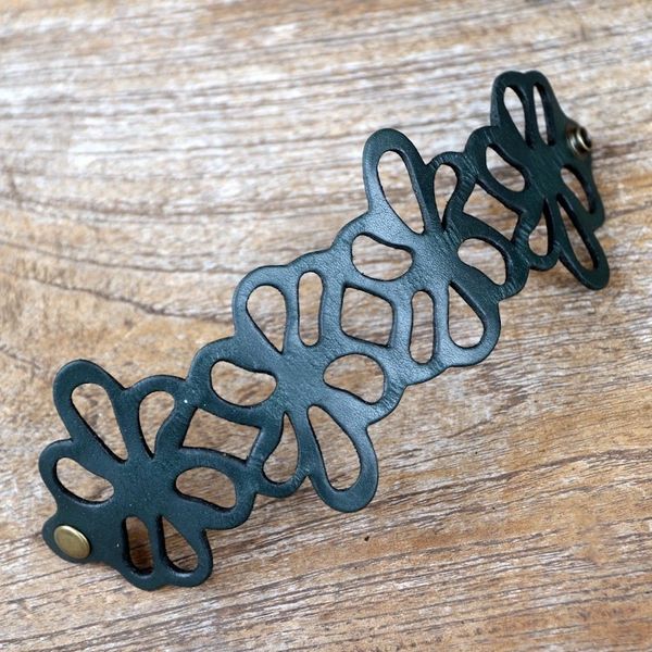 Alternate image for Floral Leather Wristband Bracelet Dark Teal Petals