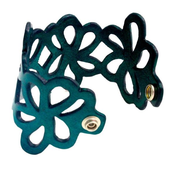 Alternate image for Floral Leather Wristband Bracelet Dark Teal Petals