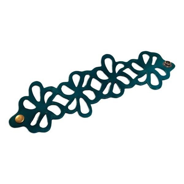 Alternate image for Floral Leather Wristband Bracelet Dark Teal Petals