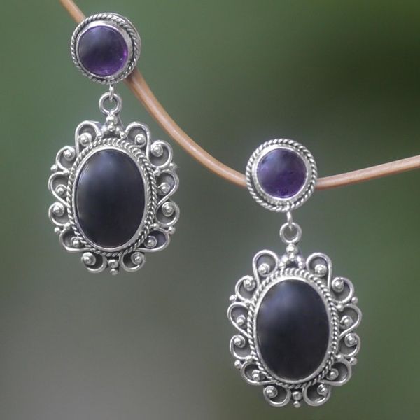 Alternate image for Amethyst and onyx earrings Equilibrium