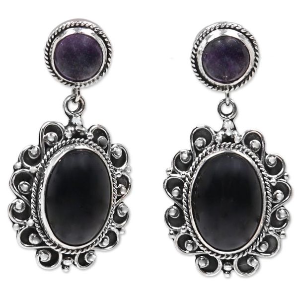 Alternate image for Amethyst and onyx earrings Equilibrium