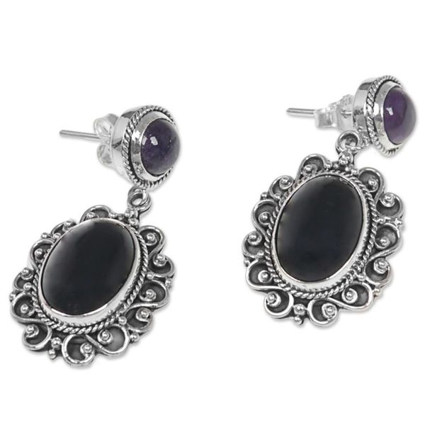 Alternate image for Amethyst and onyx earrings Equilibrium
