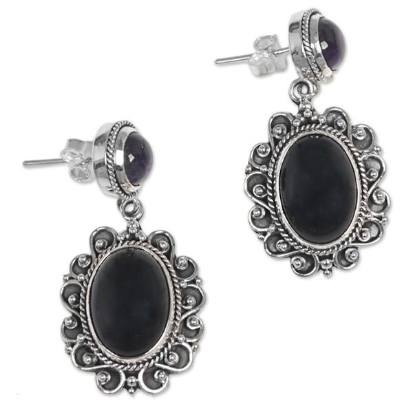 Alternate image for Amethyst and onyx earrings Equilibrium