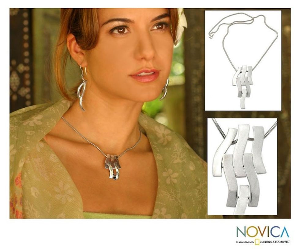 Women's Sterling Silver Pendant Necklace 'Waves'