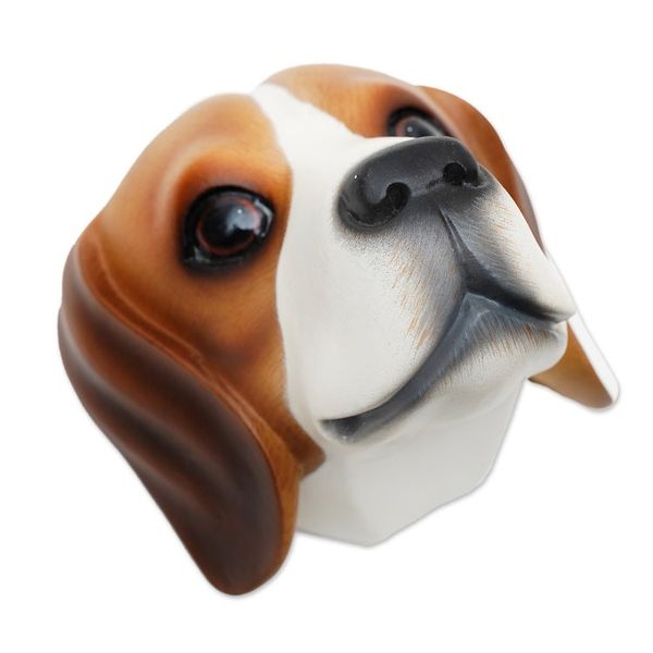 Alternate image for Hand-Carved Wood Beagle Mask from Indonesia Sweet Brown Beagle