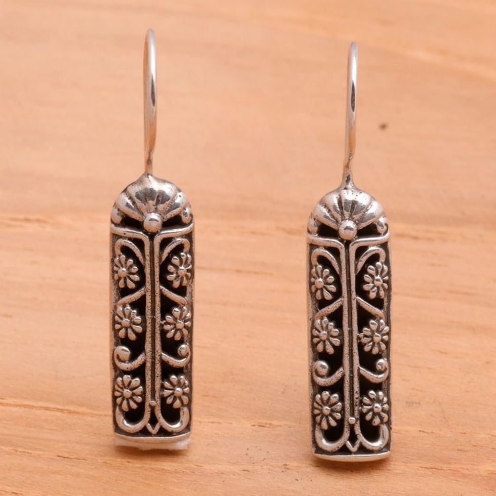 Floral Sterling Silver Drop Earrings 'Jasmine Scrolls'