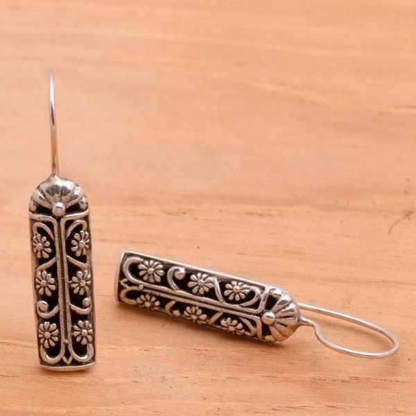 Alternate image for Floral Sterling Silver Drop Earrings Jasmine Scrolls