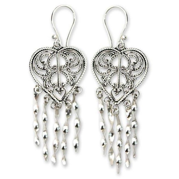 Alternate image for Sterling Silver Heart Shaped Chandelier Earrings Strings of My Heart