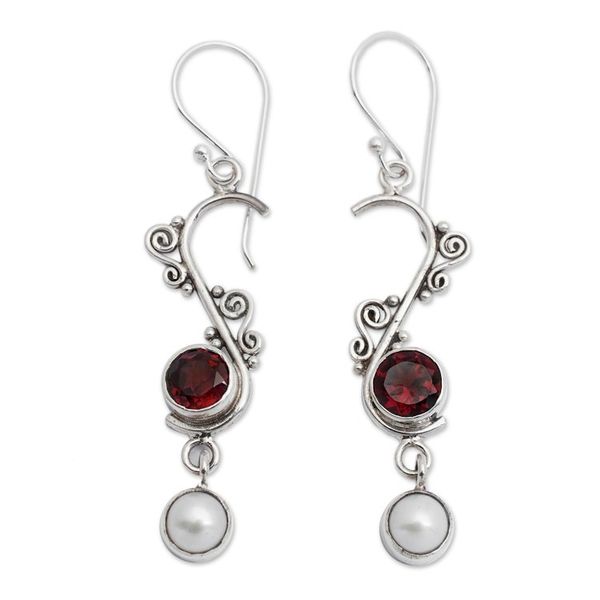 Alternate image for Pearl and garnet dangle earrings Graceful