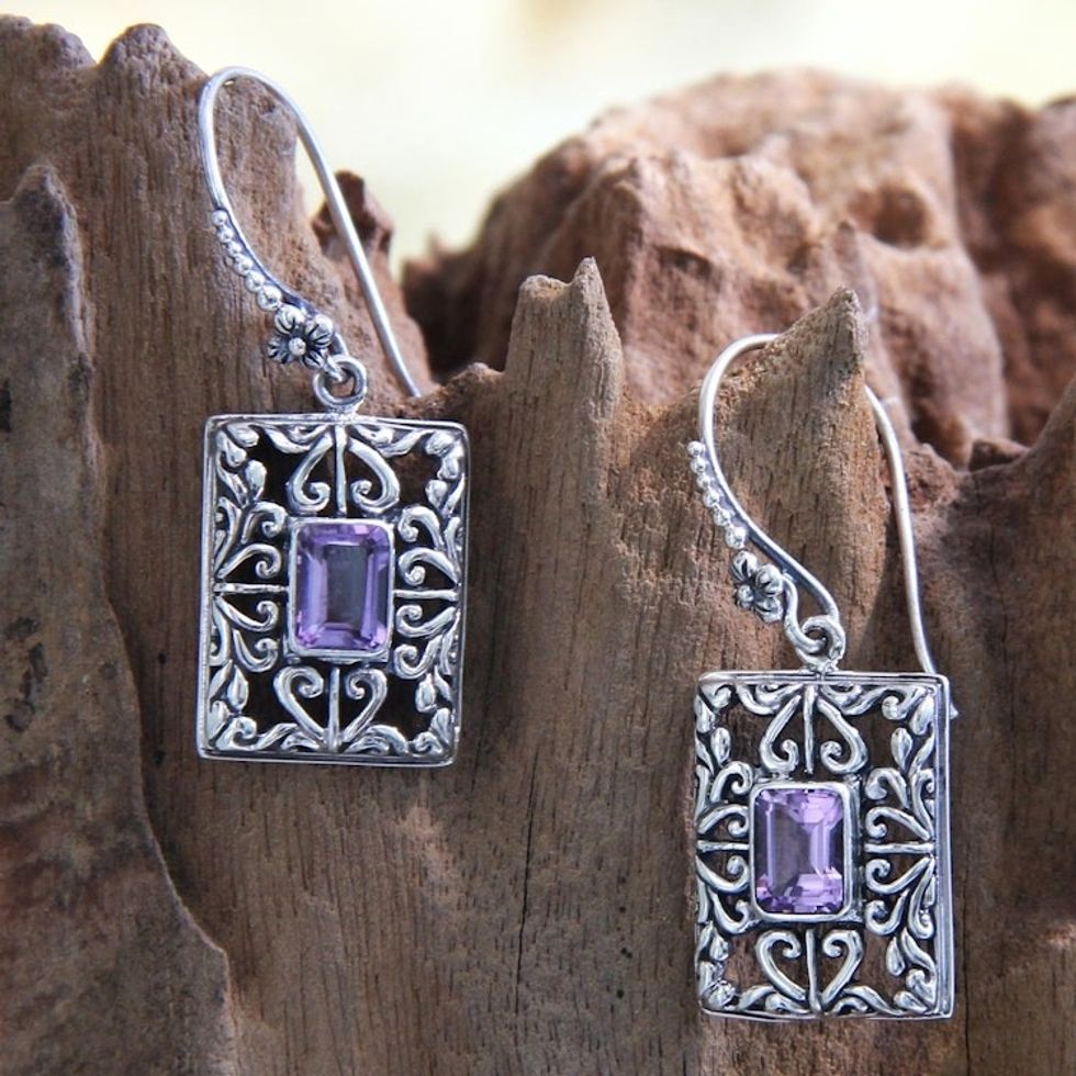 Sterling Silver and Amethyst Dangle Earrings 'Mythic Garden'