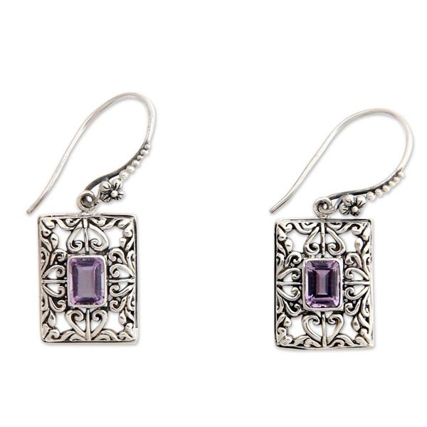 Alternate image for Sterling Silver and Amethyst Dangle Earrings Mythic Garden