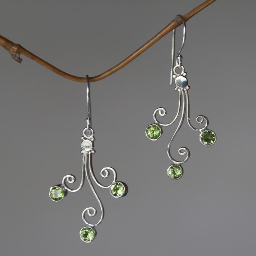 Sterling Silver and Peridot Dangle Earrings 'Lime Trio'