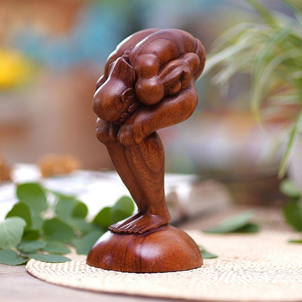 Wood statuette 'Bending Yogi'