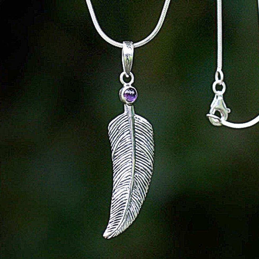 Sterling Silver and Amethyst Pendant Necklace 'Light as a Feather'