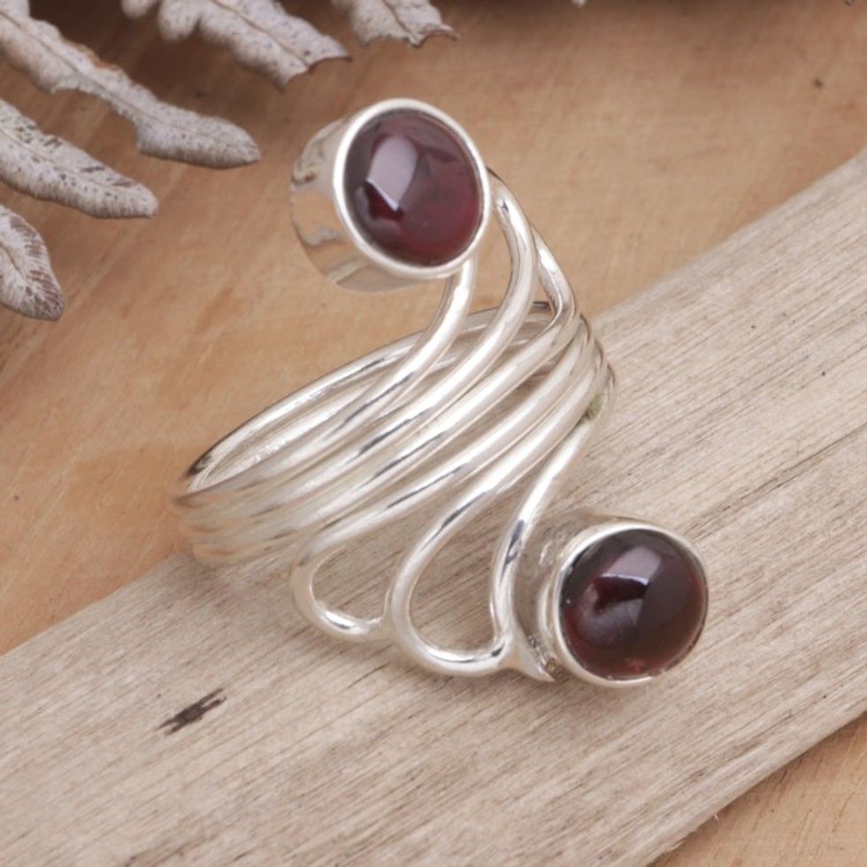 Handcrafted Sterling Silver and Garnet Ring 'Life Force of Peace'