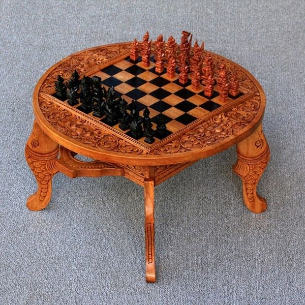 Alternate image for Wood chess set Ramayana Flowers