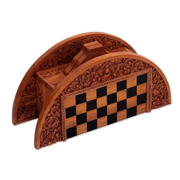 Alternate image for Wood chess set Ramayana Flowers